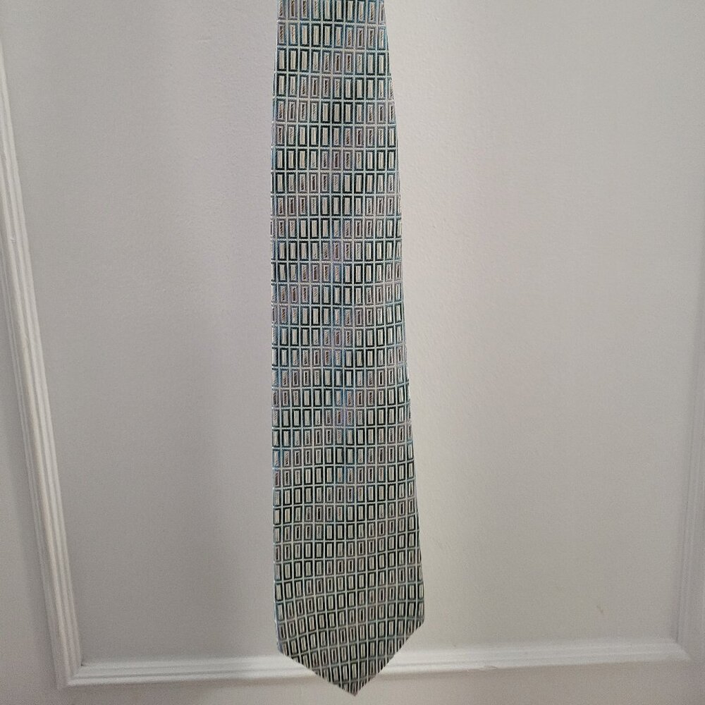 Vintage Pierre Cardin Vintage Silk Tie Blue Brown Geometric Abstract Pattern